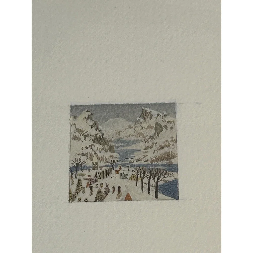 Original Gennady Spirin Color Drawing - Winter Village Landscape Scene Signed
